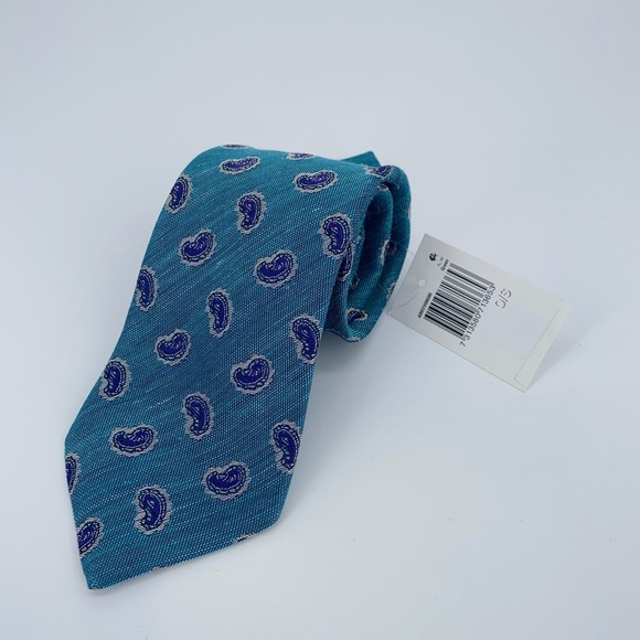Eton Tie Mens One Size Blue Paisley Silk Classic Luxury Professional Necktie NWT